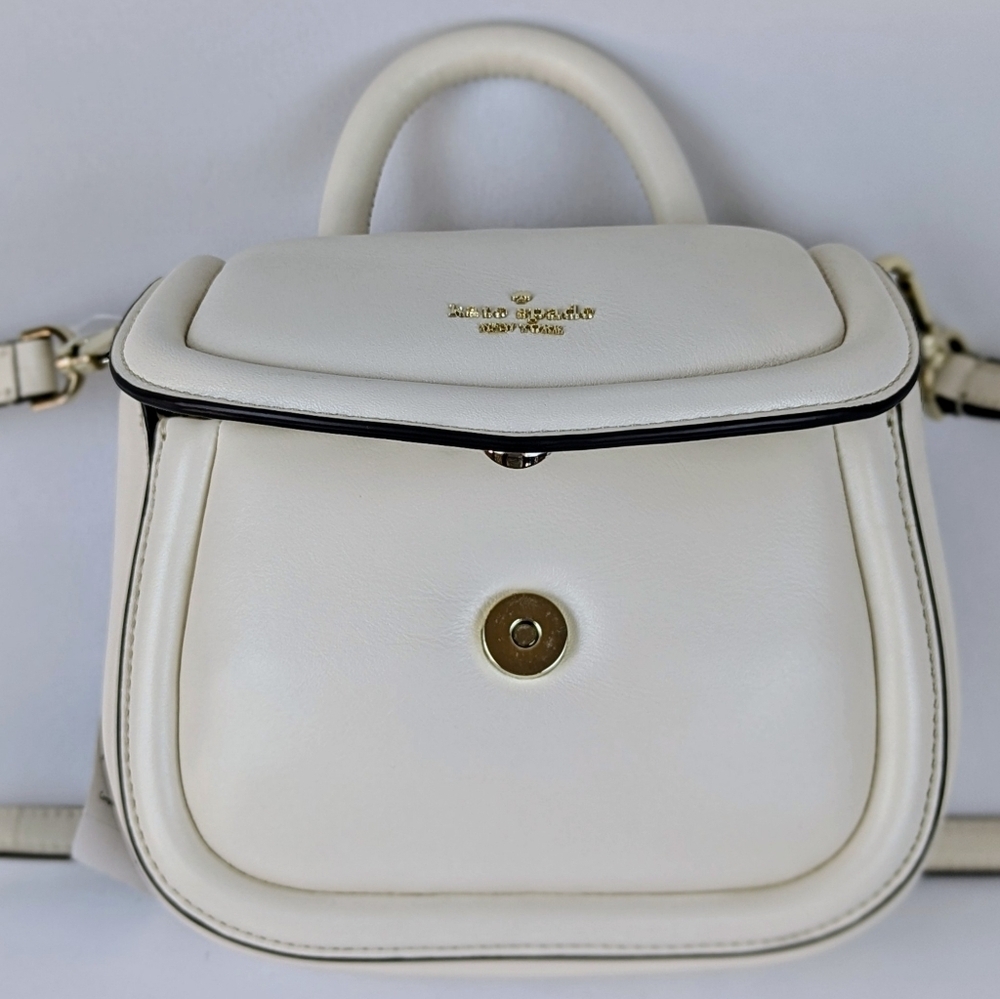 kate spade Puffy Mini Handle Crossbody Bag Leather Parchment Winter White NWT - Picture 10 of 13